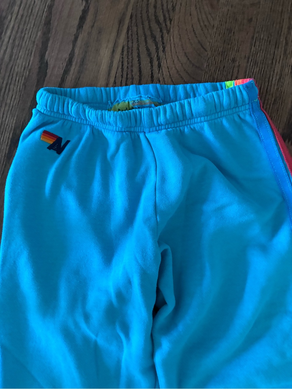 Aviator Nation Bright Blue Track Pants with Pink & Royal Side Stripes View 3
